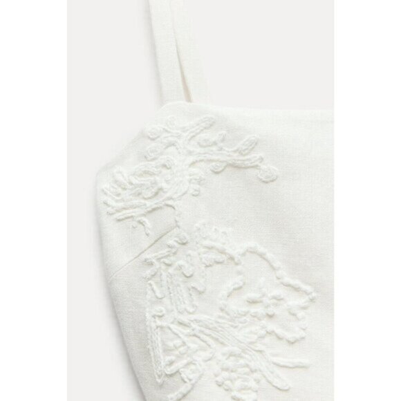 Zara COLLECTION LINEN Blend EMBROIDERED MIDI DRESS S - Picture 3 of 6